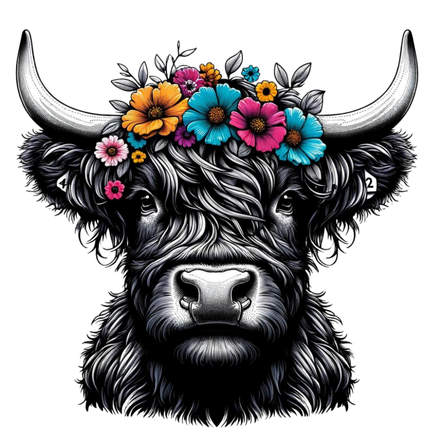 Floral Highland Cow Single DTF Transfer