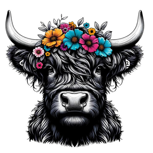 Floral Highland Cow Single DTF Transfer